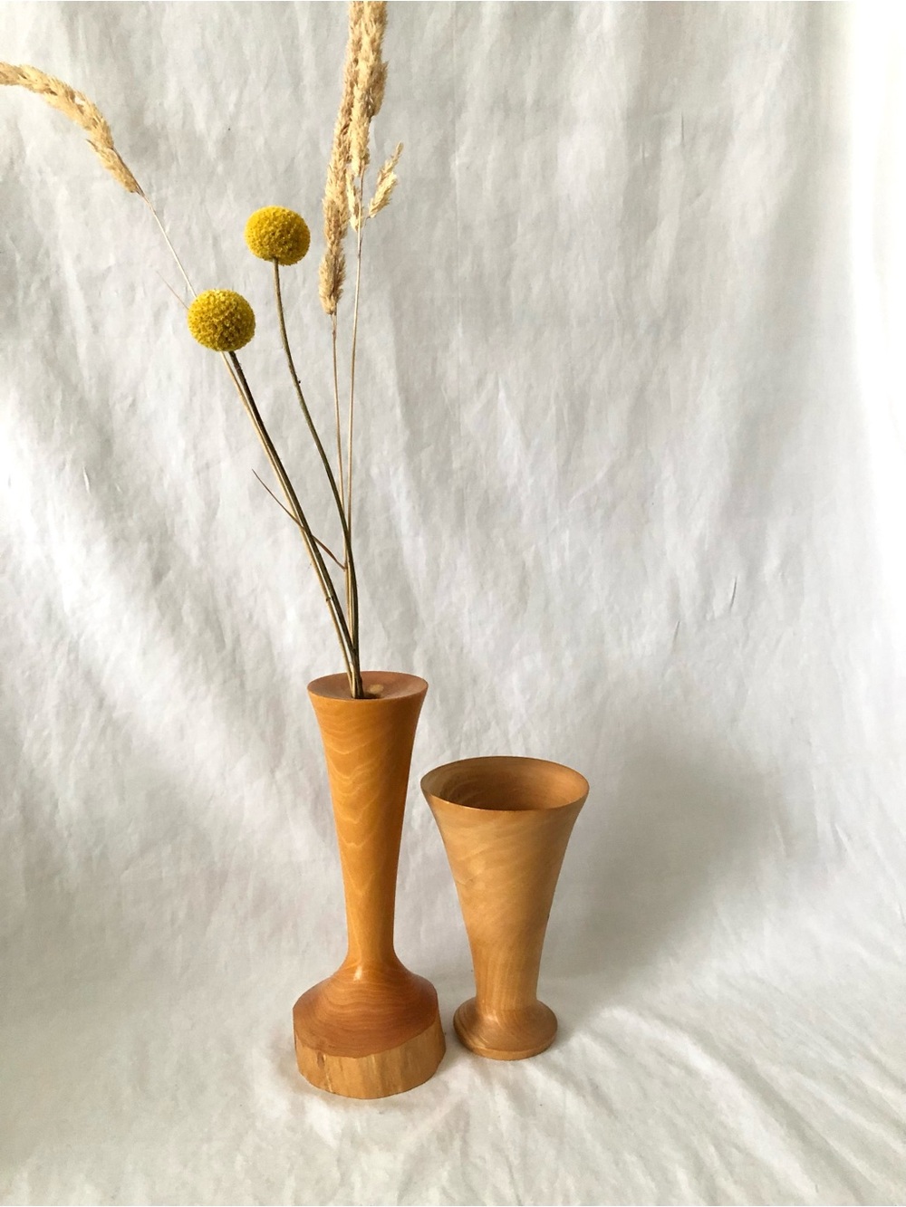 Set of 2 Natural Wood Decorative Vase